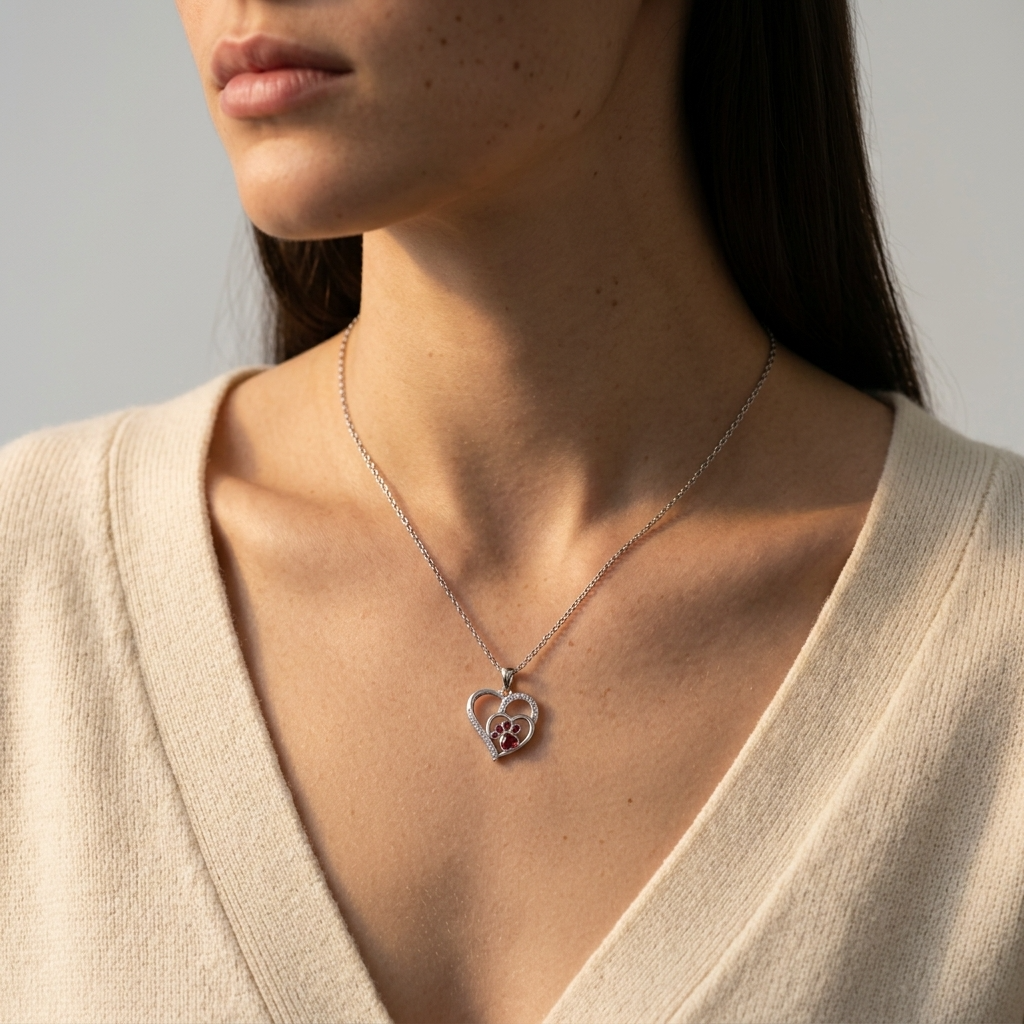 Women's Heart Paw Pendant Necklace