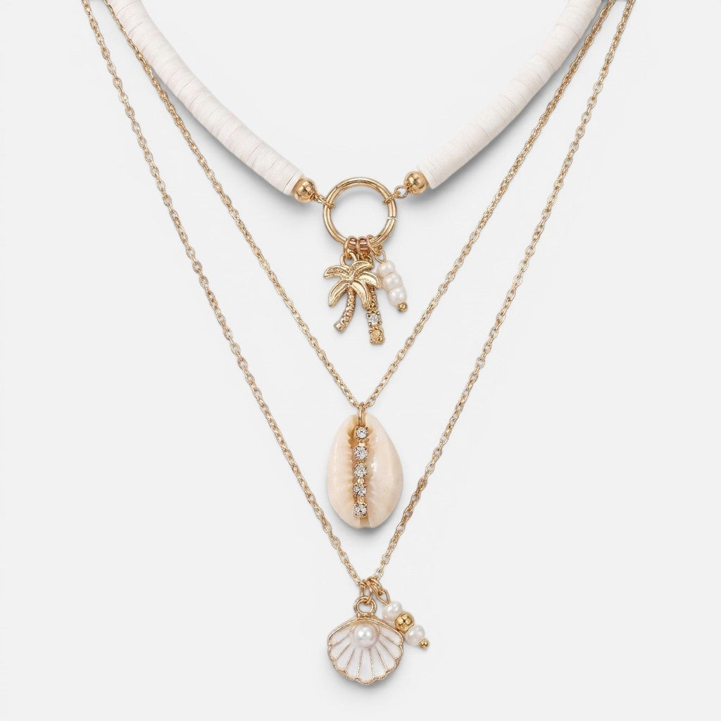 Women's Layered Shell Charm Necklace Set