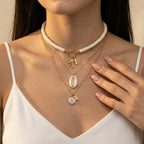 Women's Layered Shell Charm Necklace Set