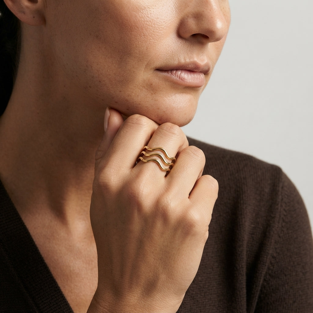 Women's Layered Wave Band Ring