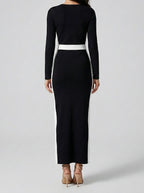 Women's Long Sleeve Colour Block Mermaid Maxi Dress with Square Neck