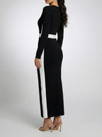 Women's Long Sleeve Colour Block Mermaid Maxi Dress with Square Neck