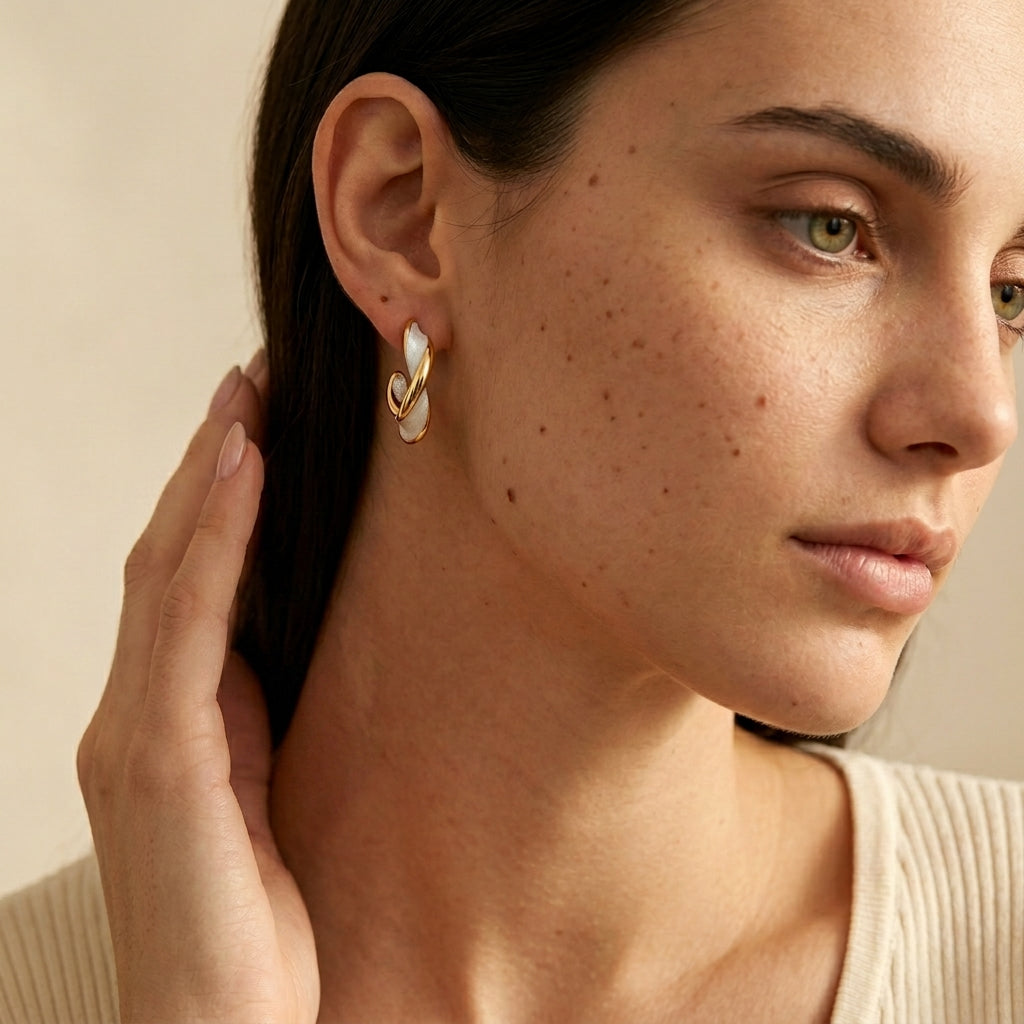 Women's Mother-of-Pearl-Style Twist Hoop Earrings