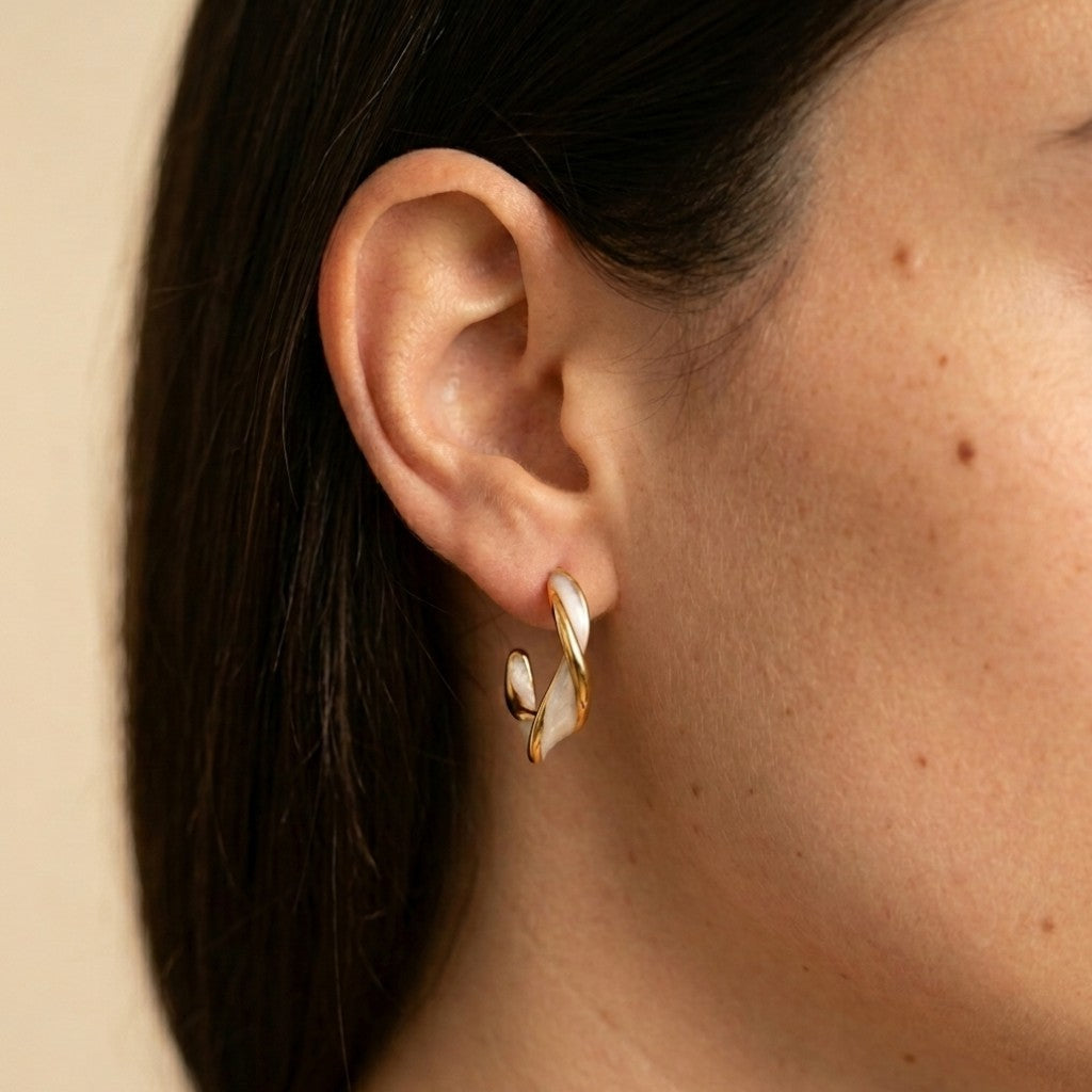 Women's Mother-of-Pearl-Style Twist Hoop Earrings