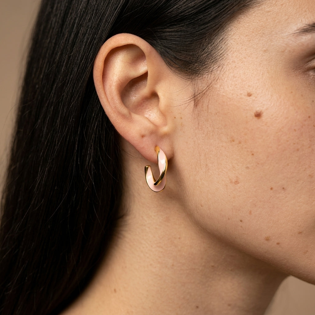 Women's Mother-of-Pearl-Style Twist Hoop Earrings