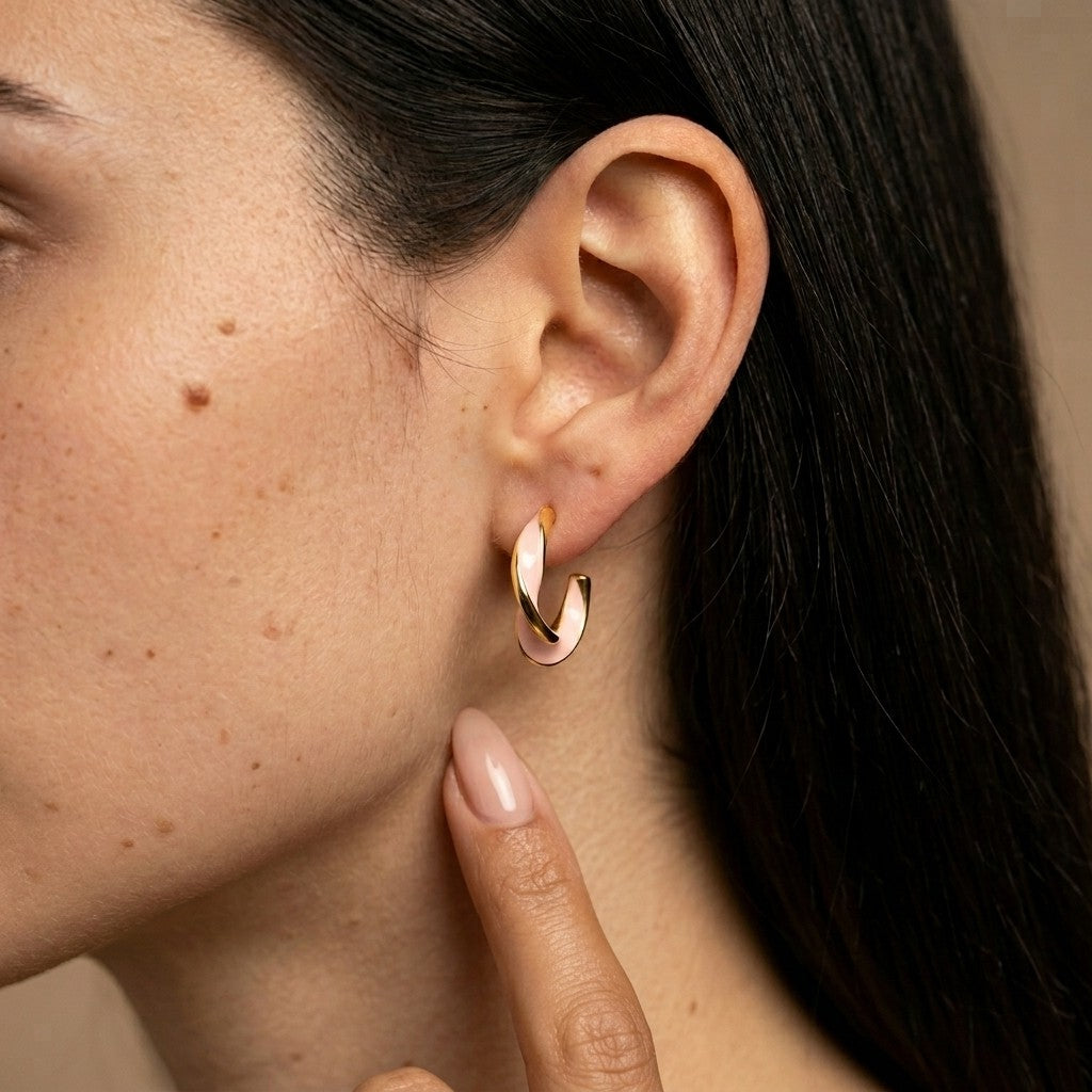 Women's Mother-of-Pearl-Style Twist Hoop Earrings