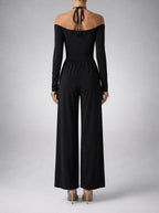 Women's Off-Shoulder Wide Leg Jumpsuit with Wrap V-Neck