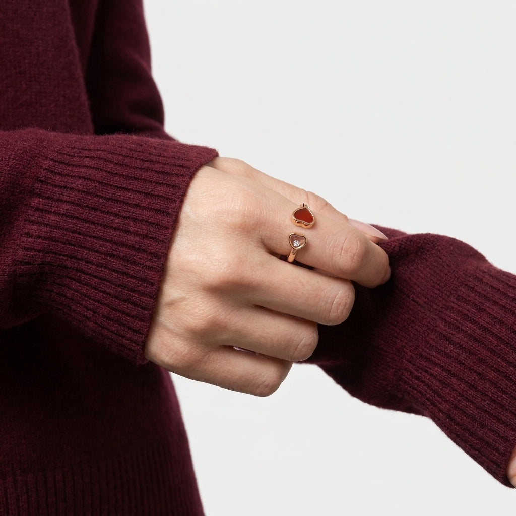 Women's Open Heart Crystal Adjustable Ring