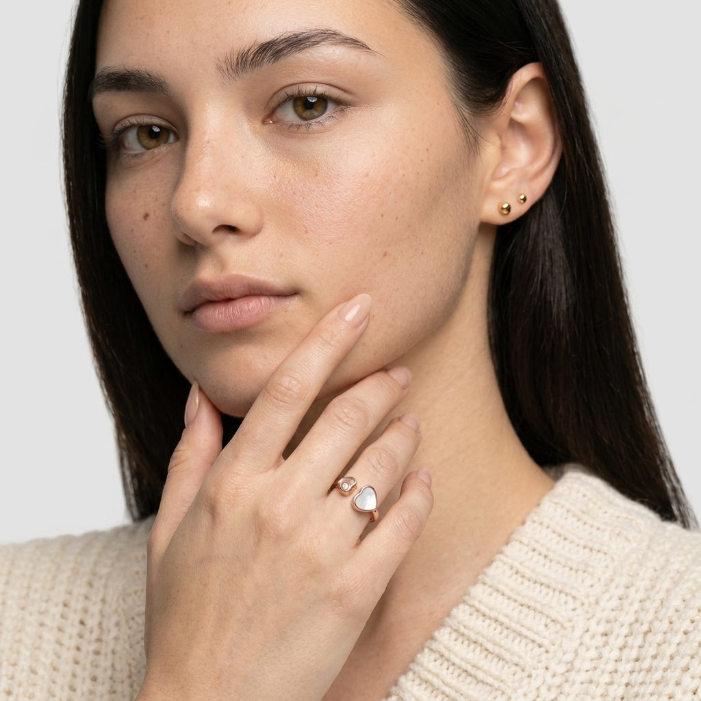 Women's Open Heart Crystal Adjustable Ring