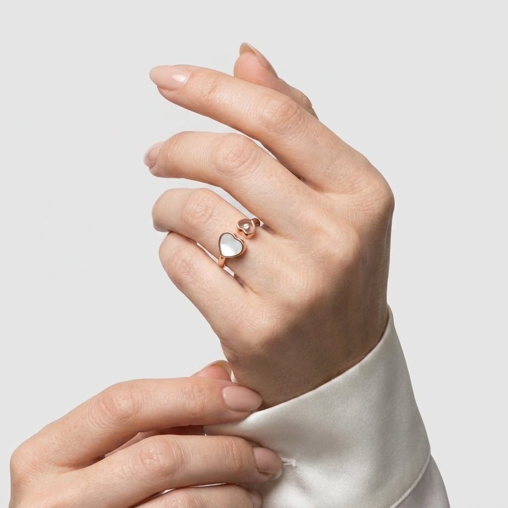 Women's Open Heart Crystal Adjustable Ring