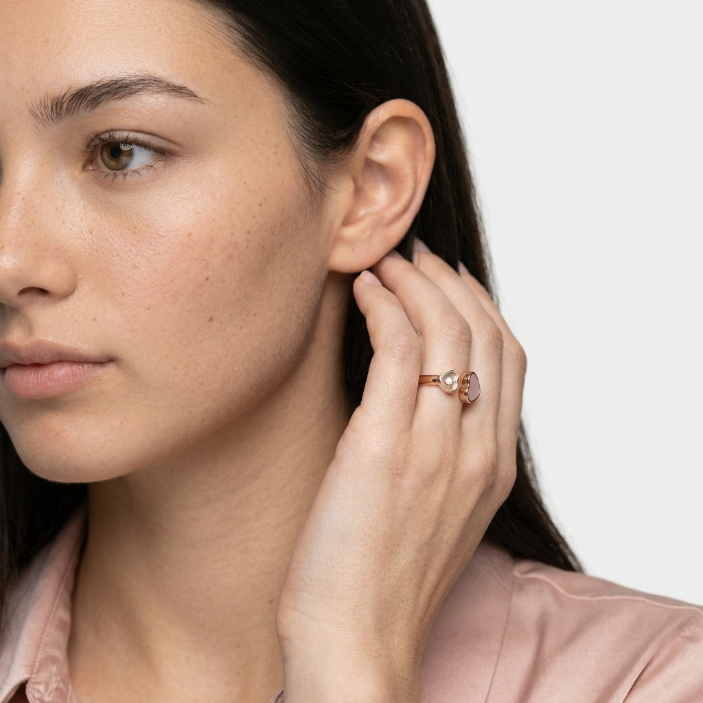 Women's Open Heart Crystal Adjustable Ring