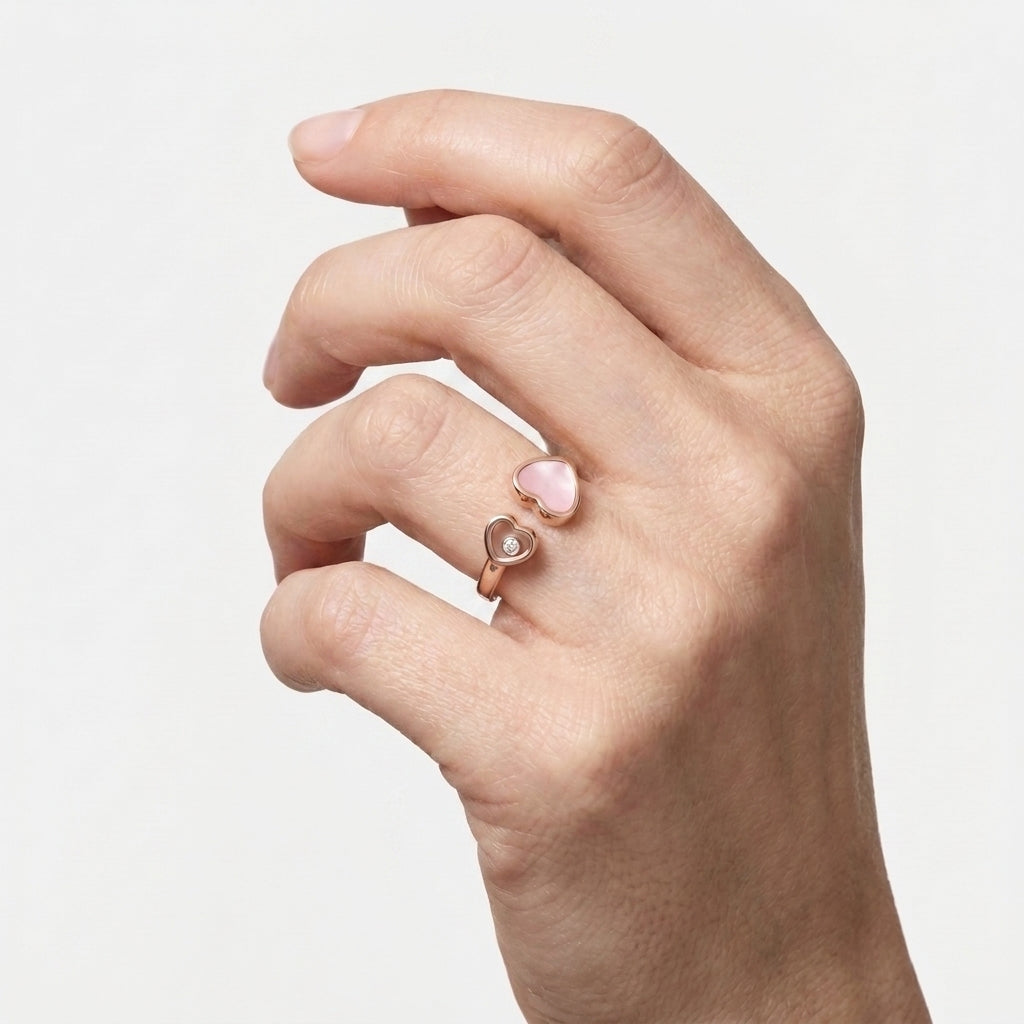 Women's Open Heart Crystal Adjustable Ring
