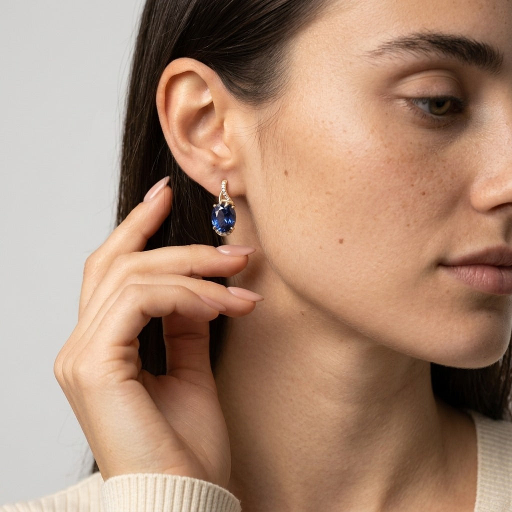 Women's Oval Blue Stone Earrings