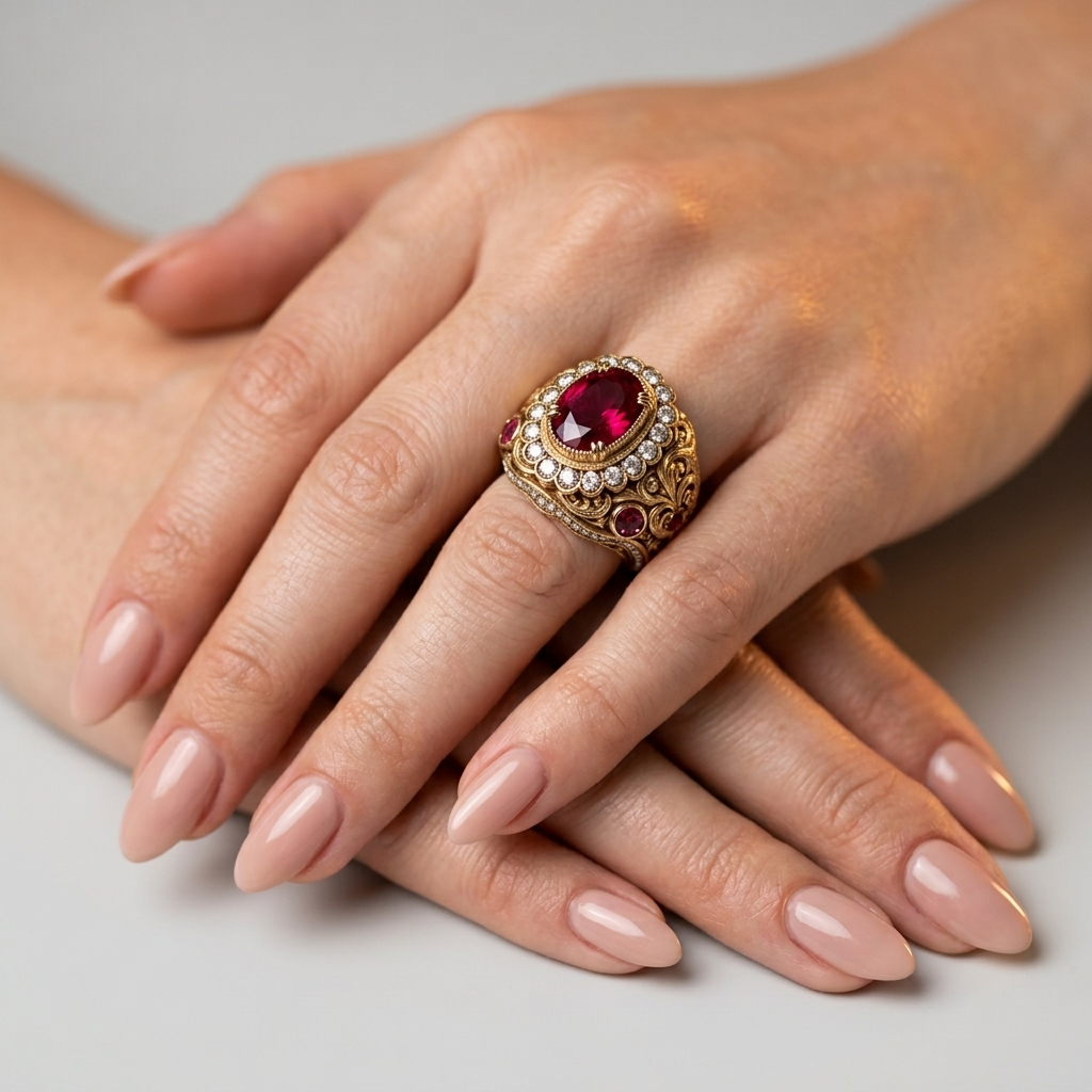 Women's Oval Red Stone Ring