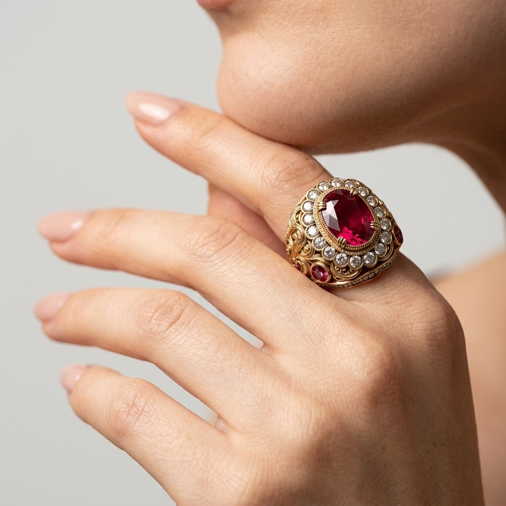 Women's Oval Red Stone Ring
