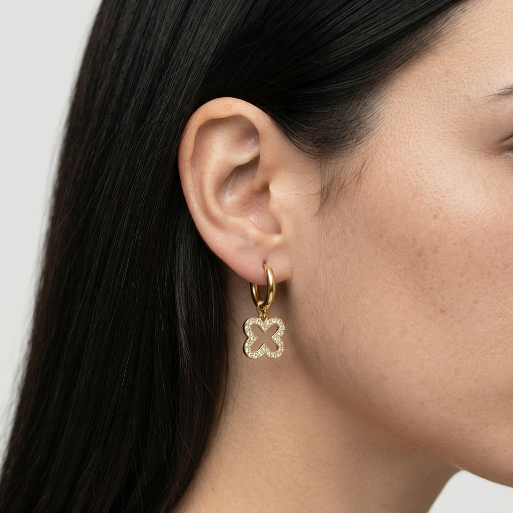 Women's Pave Clover Huggie Earrings