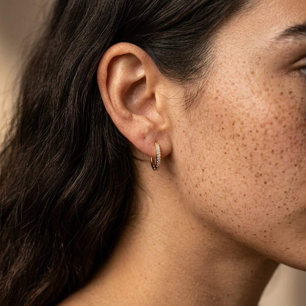 Women's Pave Huggie Hoop Earrings