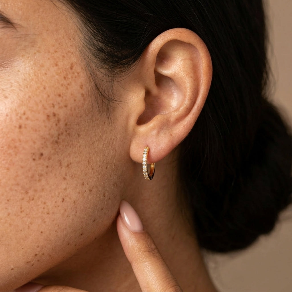 Women's Pave Huggie Hoop Earrings