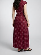Women's Polka Dot A-Line Maxi Dress with Cap Sleeve and Round Neck
