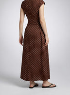 Women's Polka Dot A-Line Maxi Dress with Cap Sleeve and Round Neck