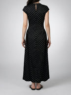 Women's Polka Dot A-Line Maxi Dress with Cap Sleeve and Round Neck