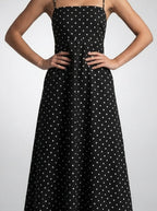 Women's Polka Dot Maxi Dress with Spaghetti Straps and Square Neck