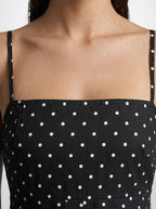 Women's Polka Dot Maxi Dress with Spaghetti Straps and Square Neck