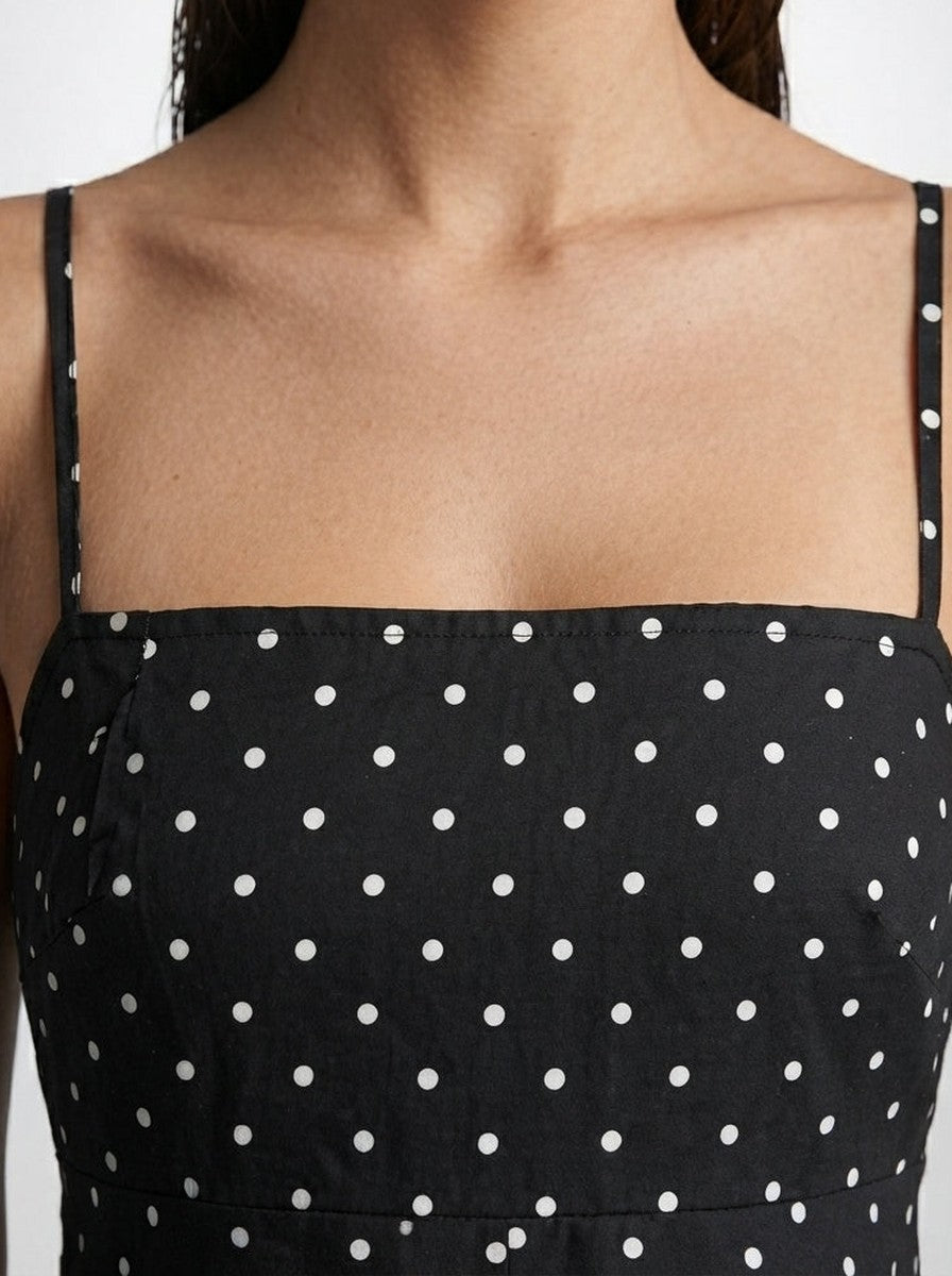 Women's Polka Dot Maxi Dress with Spaghetti Straps and Square Neck
