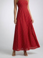 Women's Polka Dot Maxi Dress with Spaghetti Straps and Square Neck