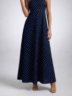 Women's Polka Dot Maxi Dress with Spaghetti Straps and Square Neck