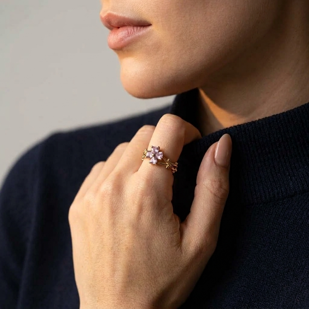 Women's Purple Flower Vine Ring