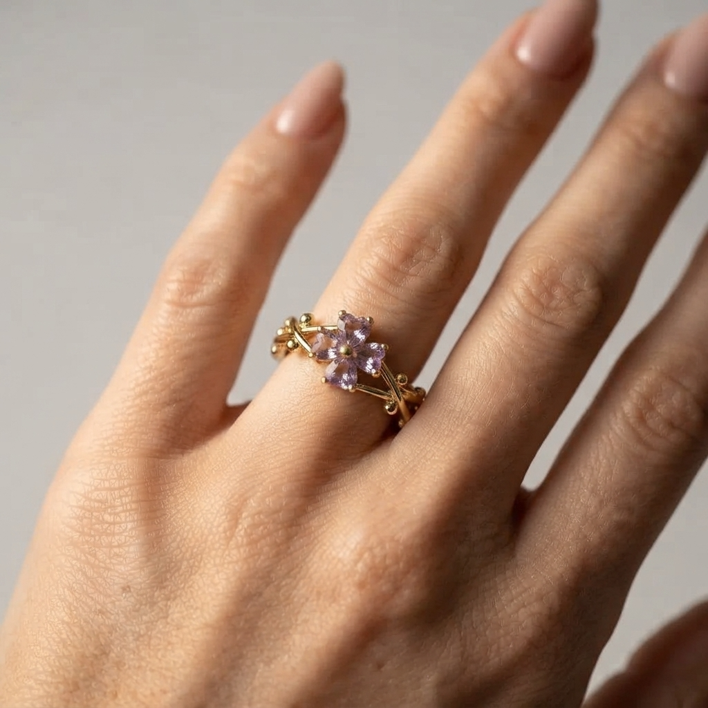Women's Purple Flower Vine Ring