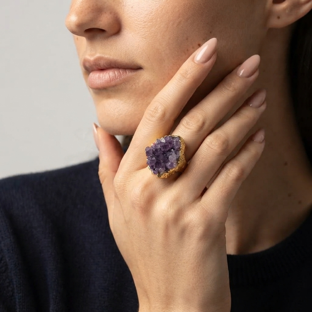 Women's Raw Purple Stone Ring