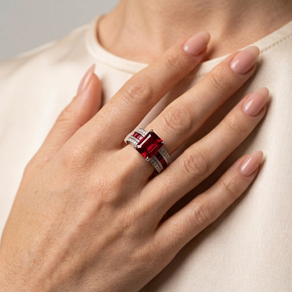 Women's Red Stone Pave Ring