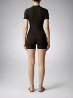 Women's Ribbed Short Sleeve Playsuit with Zip Front