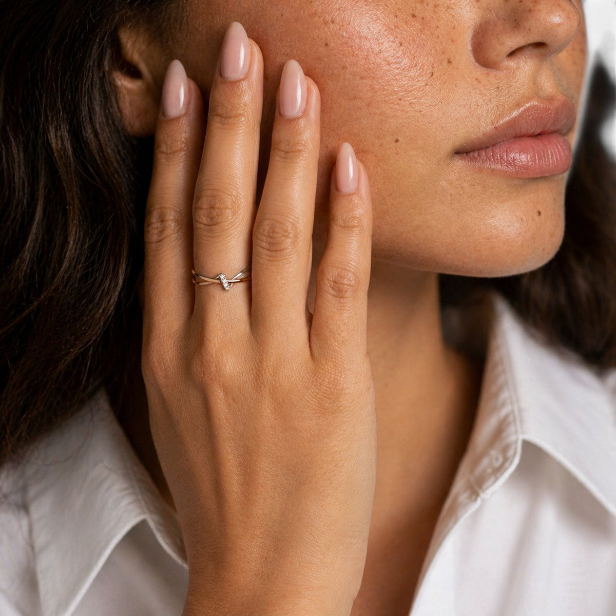 Women's Crossover Crystal Two-Tone Ring