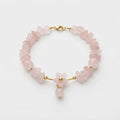 Women's Rose Quartz Floral Charm Beaded Bracelet