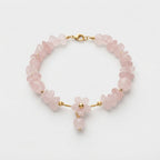 Women's Rose Quartz Floral Charm Beaded Bracelet