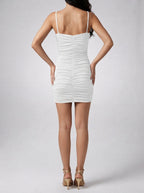 Women's Ruched Bodycon Wedding Guest Mini Dress with Spaghetti Straps