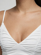 Women's Ruched Bodycon Wedding Guest Mini Dress with Spaghetti Straps