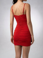 Women's Ruched Bodycon Wedding Guest Mini Dress with Spaghetti Straps