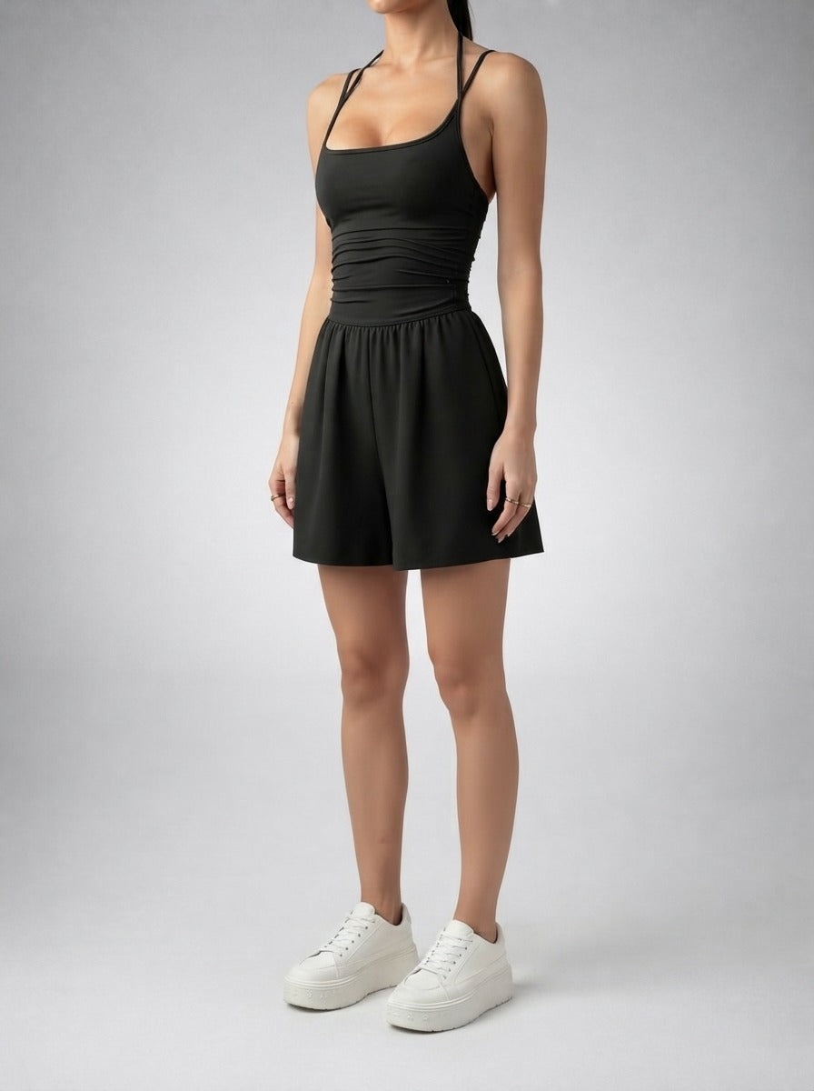 Women's Ruched Waist Playsuit with Scoop Neck