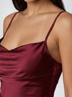Women's Satin Cowl Neck Spaghetti Strap Cocktail Wedding Guest Mini Dress