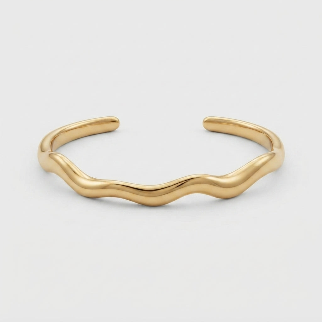 Women's Smooth Wave Open Cuff Bangle