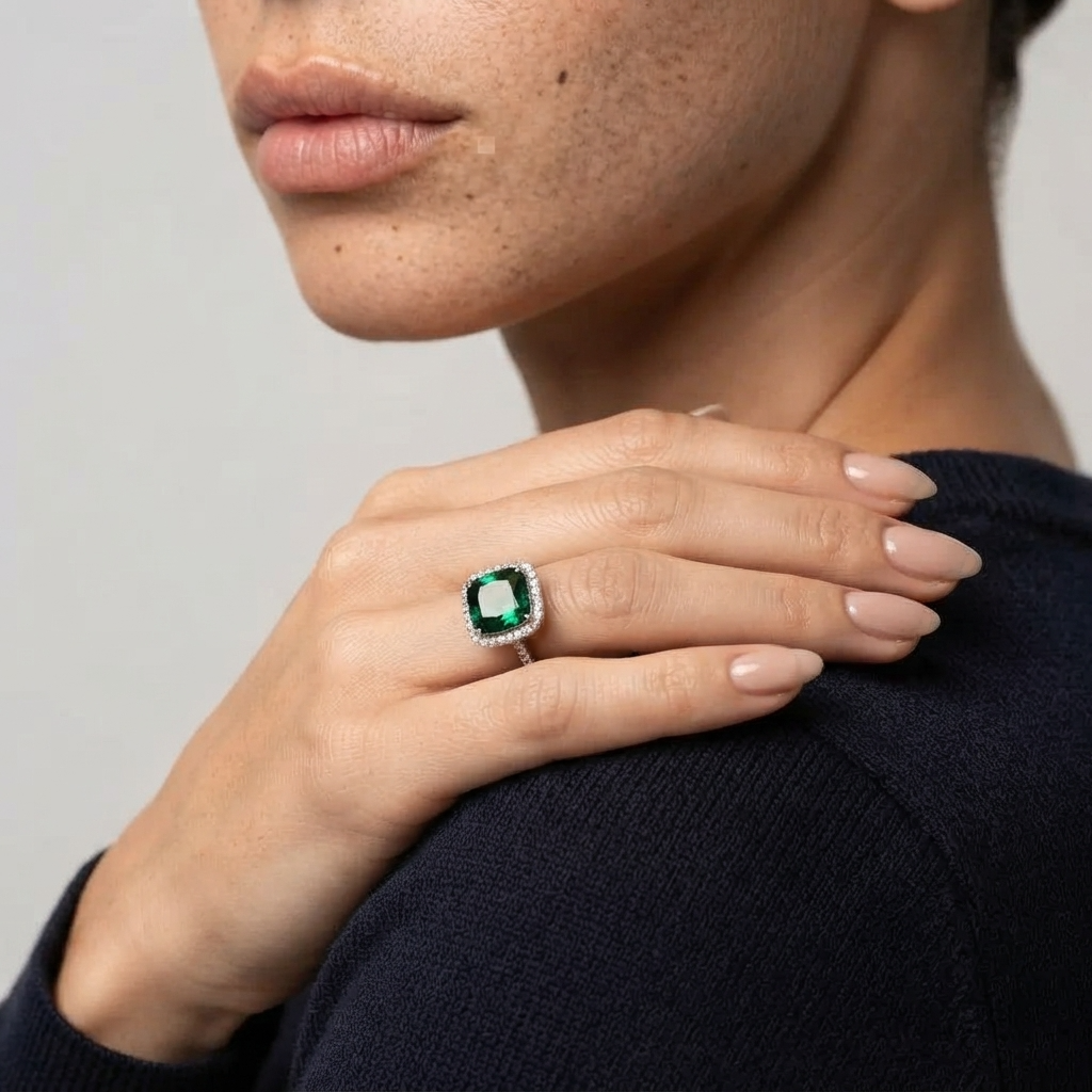 Women's Square Green Stone Ring