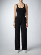 Women's Square Neck Wide Leg Jumpsuit with Pockets