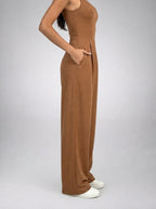 Women's Square Neck Wide Leg Jumpsuit with Pockets