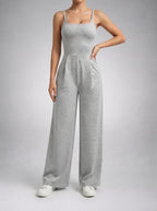 Women's Square Neck Wide Leg Jumpsuit with Pockets
