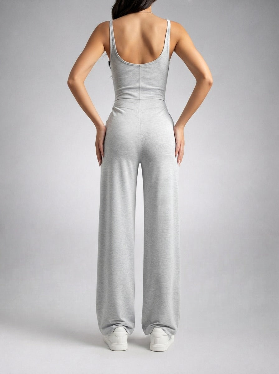 Women's Square Neck Wide Leg Jumpsuit with Pockets