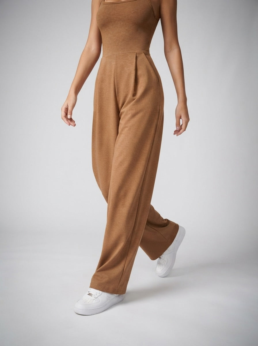 Women's Square Neck Wide Leg Jumpsuit with Pockets